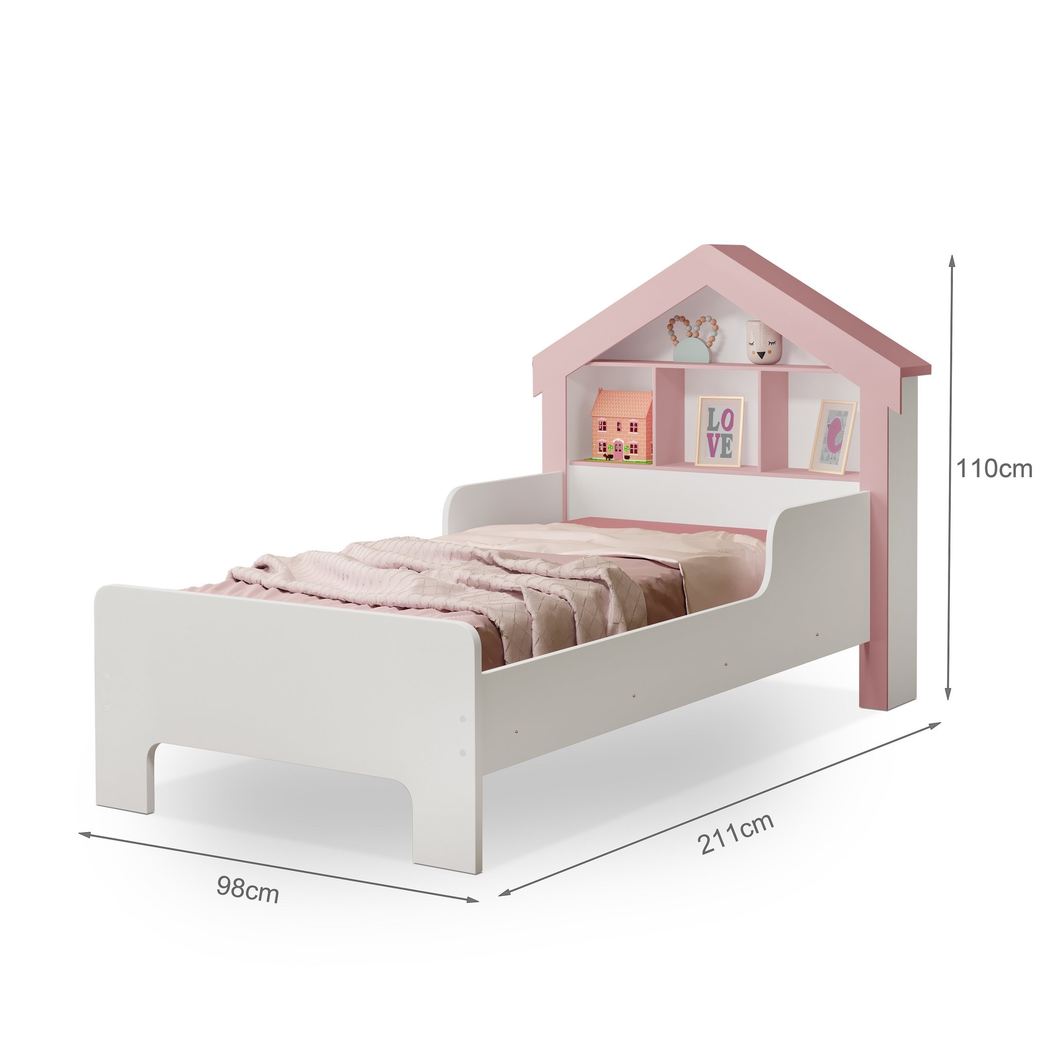 Cama Casinha com Telhadinho Infantil para Menina Branco/rosa - 2