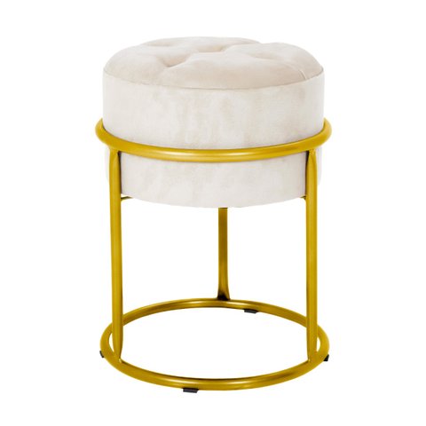 Puff Decorativo Estofado Capitonê Cores em Ferro Dourado:bege (off-white)