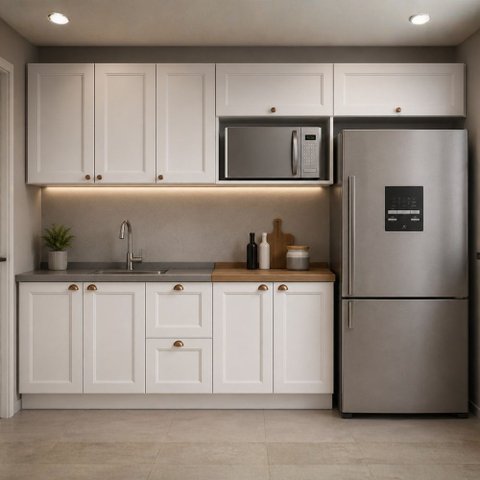 Cozinha Olivia 5 Peças com Balcão 120cm Flex e Nicho Micro-Ondas Poliman Móveis