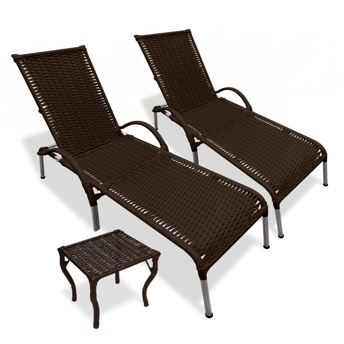 2 Cadeiras Fibra Sintética Regulável P/ Varanda Julia + Mesa Cor:marrom