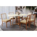 Ver imagem 1 de Sala Jantar Mesa Elma Premium Madeira Maciça C/ Tampo Madeirado C/ Vidro 160x90cm e 6 Cadeiras Lara