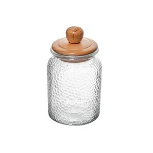 Pote de Vidro Martelado com Tampa de Bambu 1l