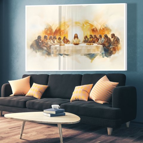 Quadro Decorativo Santa Ceia Aquarela Sala Quarto Casa Escritório