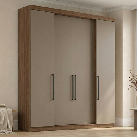 Guarda Roupa Casal 4 Portas e 4 Gavetas Berlim Nogueira/Fendi