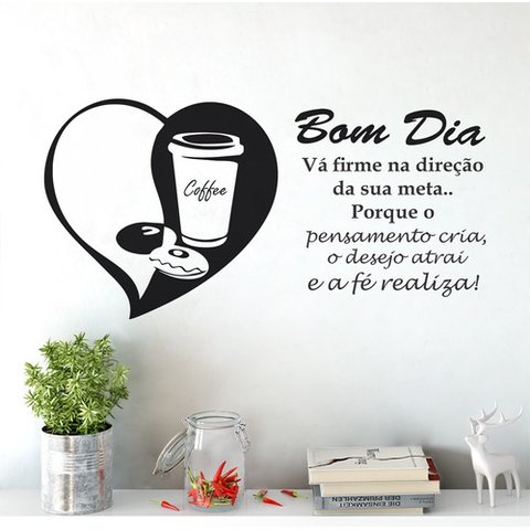 Adesivo de Parede Decorativo Frase Mensagem de Bom Dia Café