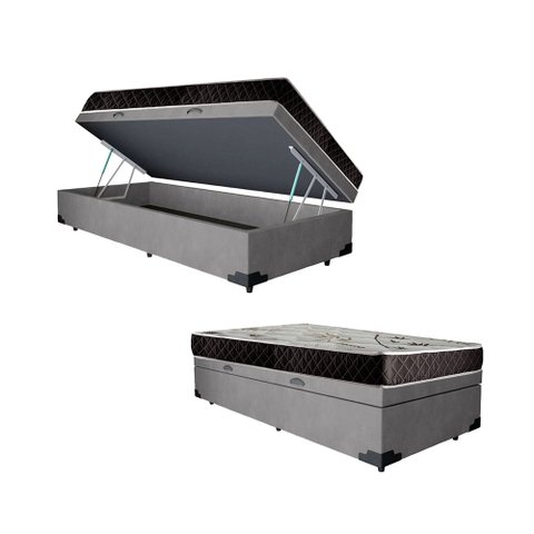 Cama Box Baú Solteiro Colchão Alana Espuma D20 Acolchões + Box Suede 57x88x188 Cor:Cinza
