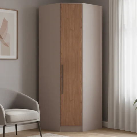 Guarda-Roupa Canto Oblíquo 1 Porta Requinte+ 100% MDF Marrom/Duna/Macadâmia