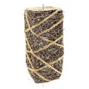 Porta Vela Aramado 20x8cm Retang Cor Chumbo C/Prateado Ratan Fino G/Glitter Opp