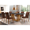 Ver imagem 1 de Conjunto: Mesa de Cozinha Jade Tampo Madeirado C/ Vidro Canto Curvo 180x90 e 6 Cadeiras Londrina