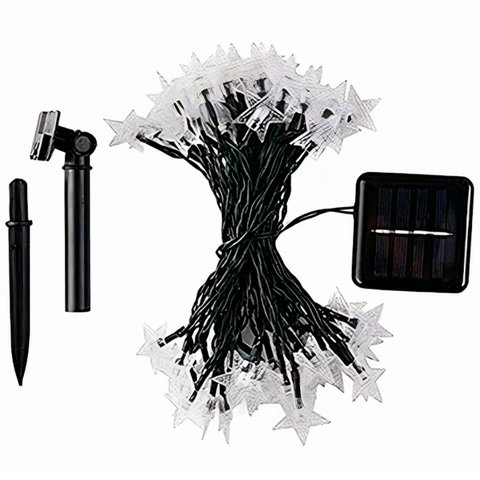 Pisca Cordão Estrelas Solar Externo Jardim 20leds 5m Branco