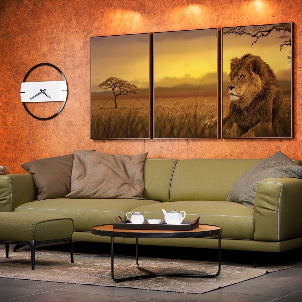 Kit 3 Telas Canvas com Moldura Estampa Natureza Safari Madeira - Médio - 3