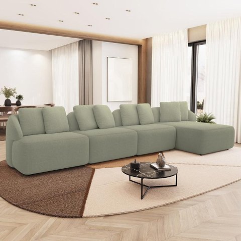 Sofá 5 Lugares com Chaise Direito Sala Living 328cm Arlo F04 Bouclê Oliva - Lyam Decor