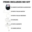 Ver imagem 2 de Assento Tampa Vaso Sanitário Oval Almofadado Preto + Kit Para Banheiro 5 Peças Branco