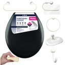 Ver imagem 6 de Assento Tampa Vaso Sanitário Oval Almofadado Preto + Kit Para Banheiro 5 Peças Branco
