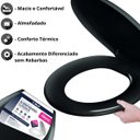 Ver imagem 5 de Assento Tampa Vaso Sanitário Oval Almofadado Preto + Kit Para Banheiro 5 Peças Branco