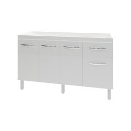 Balcão Cozinha Armário Gabiente Pia de 140 Cm com 4 Portas e 1 Gavetas Camila Branco - 1