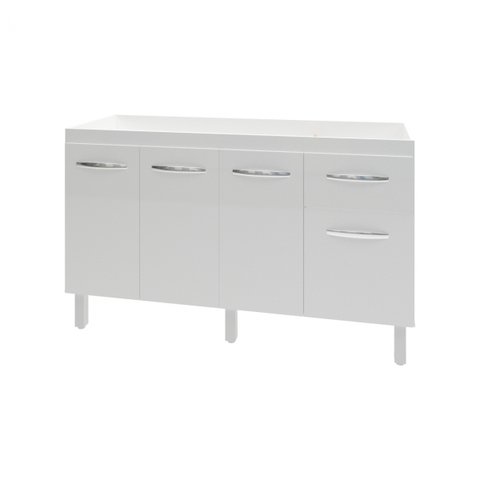 Balcão Cozinha Armário Gabiente Pia de 140 Cm com 4 Portas e 1 Gavetas Camila Branco