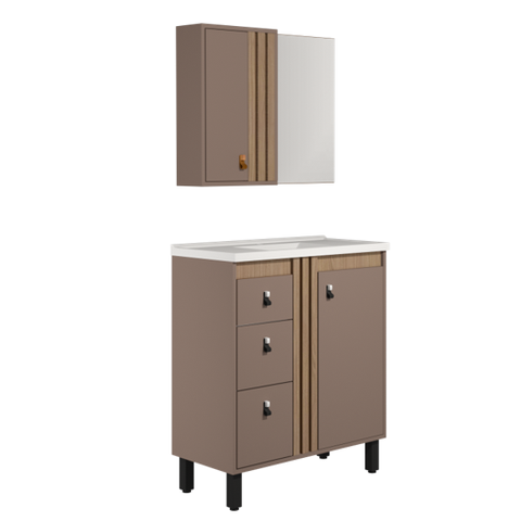 Conjunto Gabinete e Espelho para Banheiro com Pé 80 Cm Ariel