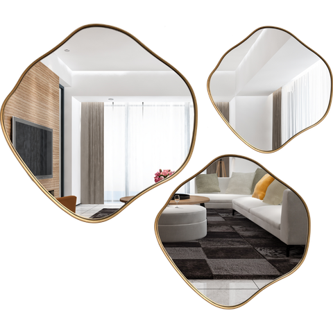 Kit com 3 Espelhos Orgânicos Decorativos Design em Madeira