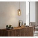 Ver imagem 1 de Pendente Moderno Glass Dourado Vidro Âmbar com Lâmpada Led