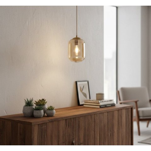 Pendente Moderno Glass Dourado Vidro Âmbar com Lâmpada Led