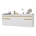 Ver imagem 1 de Kit com 2 Balcões de Cozinha 150cm e 70cm com Rodapé Veneza Multimóveis V2108 Branco/dourado
