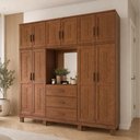 Ver imagem 4 de Guarda Roupa Casal com Espelho 10 Portas Aplique 3 Gavetas Madeira Maciça Lorie F06 Castanho - Lyam