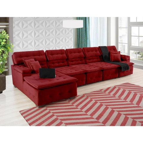 Sofá Retrátil e Chaise Orlando 420x190 Vinho