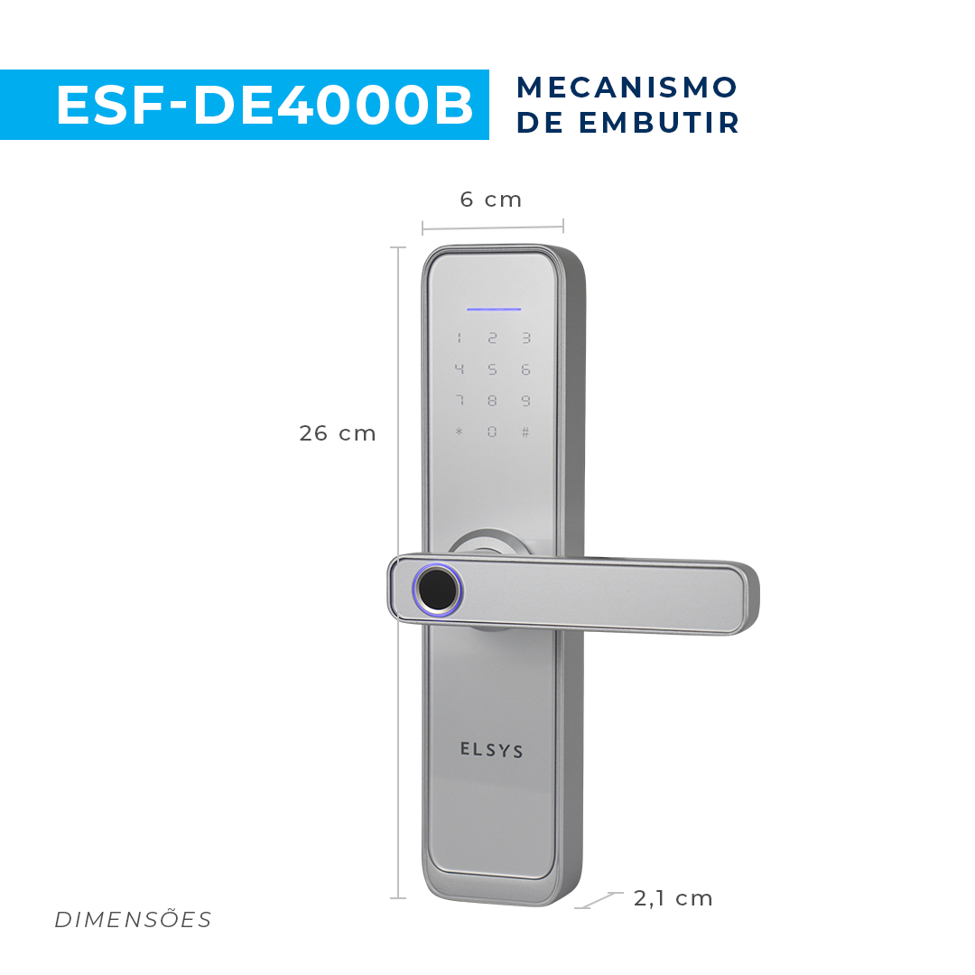 Fechadura Digital de Embutir Wi-fi Esf-de4000b + Instalação Prata Elsys - 7