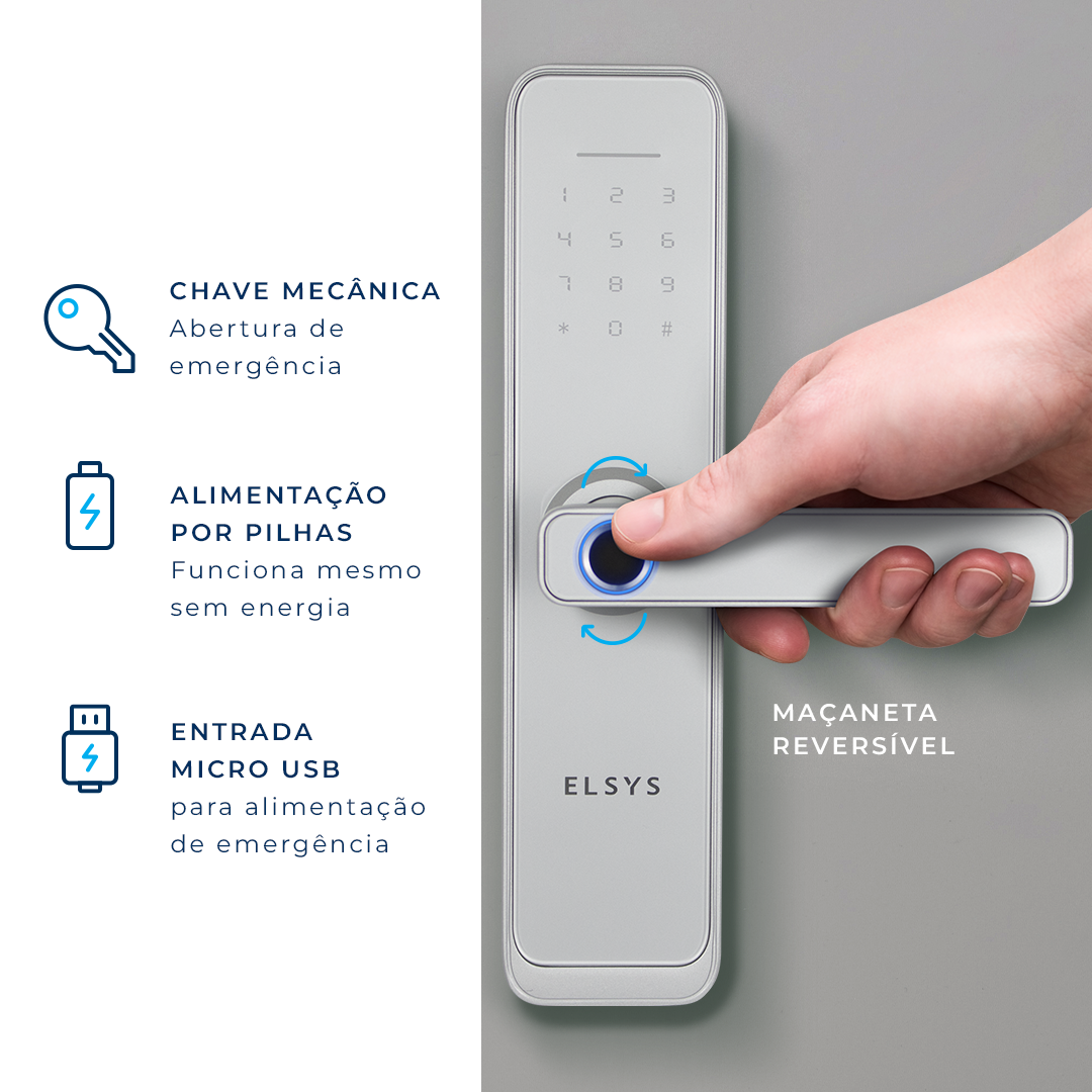 Fechadura Digital de Embutir Wi-fi Esf-de4000b + Instalação Prata Elsys - 5