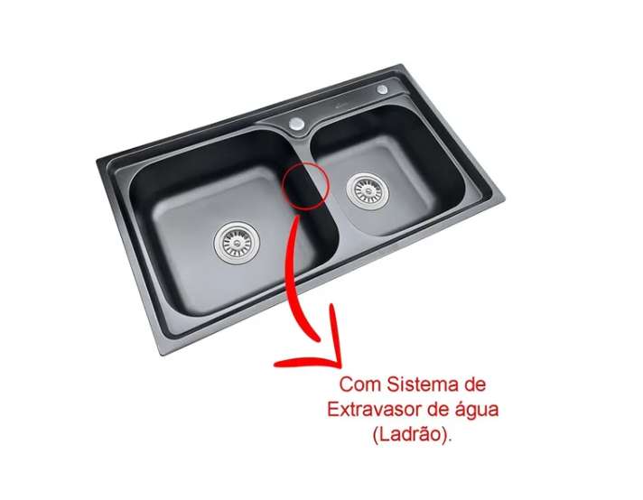 Cuba Dupla Cor Preta Cozinha Gourmet Aço Inox Luxo com Acessórios - Brinovar - 3