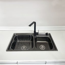 Cuba Dupla Cor Preta Cozinha Gourmet Aço Inox Luxo com Acessórios - Brinovar - 5
