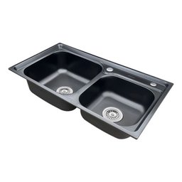 Cuba Dupla Cor Preta Cozinha Gourmet Aço Inox Luxo com Acessórios - Brinovar - 2