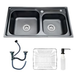 Cuba Dupla Cor Preta Cozinha Gourmet Aço Inox Luxo com Acessórios - Brinovar - 1