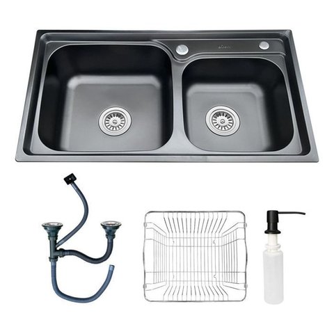 Cuba Dupla Cor Preta Cozinha Gourmet Aço Inox Luxo com Acessórios - Brinovar