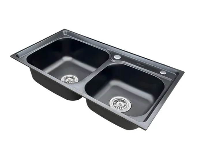 Cuba Dupla Cor Preta Cozinha Gourmet Aço Inox Luxo com Acessórios - Brinovar - 1