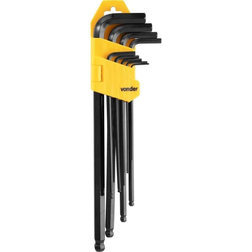 Jogo Chave Allen 1,5 a 10mm Crv Longa Abaulada com 9 Peças Vonder
