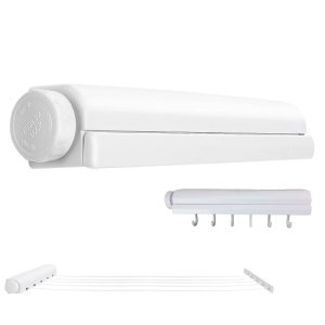 Varal Retratil de Parede Extensivel Ajustavel 6 Ganchos 5 Cordas Lavanderia Secador de Roupa Toalha 