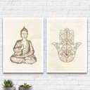 Ver imagem 1 de Kit 2 Quadros Esotéricos Buda E Hamsa 24x18cm:Madeira preta