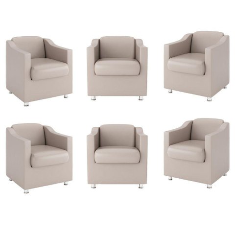 Kit 6 Poltronas Decorativas para Recepção Courino Bege