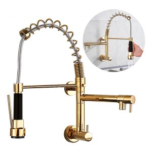 Torneira de Parede Cozinha Gourmet Cor Dourada Aço Inox 304 - Brinovar