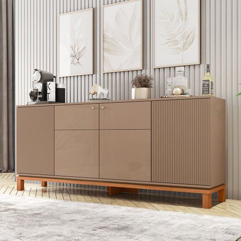 Aparador Buffet Sala de Estar 4 Portas 180cm Visari Marrom/freijó C01 - D’Rossi