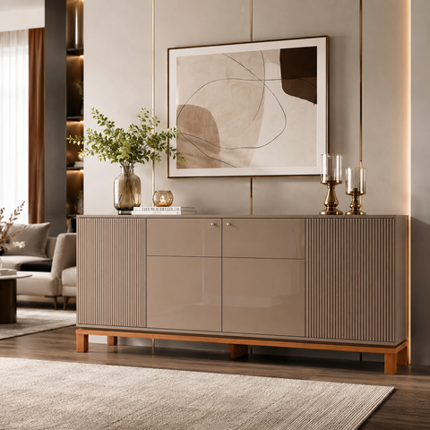 Aparador Buffet Sala de Estar Cozinha 4 Portas 180cm Visari Marrom/Freijó C01 - D’Rossi