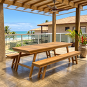Ver imagem 1 de Conjunto Mesa Rústica com Bancos Madeira Maciça 2,40m Área Externa Churrasco Jardim Laranja/Cera Mel