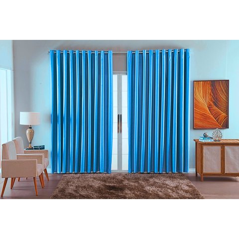 Cortina para Sala Quarto Blackout Tecido 4,00x2,80 Ellegance:azul Bebe