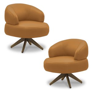 Kit 2 Poltronas Decorativas Katy Sala de Estar Base Giratória em Madeira Couro Caramelo G88 - Gran B