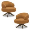 Kit 2 Poltronas Decorativas Katy Sala de Estar Base Giratória em Madeira Couro Caramelo G88 - Gran B - 1