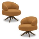 Ver imagem 1 de Kit 2 Poltronas Decorativas Katy Sala de Estar Base Giratória em Madeira Couro Caramelo G88 - Gran B