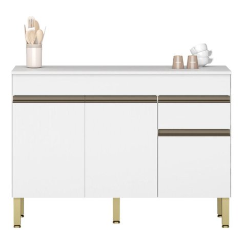 Balcão de Cozinha 120 Cm 3 Portas 1 Gaveta com Tampo Kits Paraná