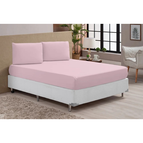 Jogo de Lençol Percal 180 Fios Casal Queen 3 Peças Rosa